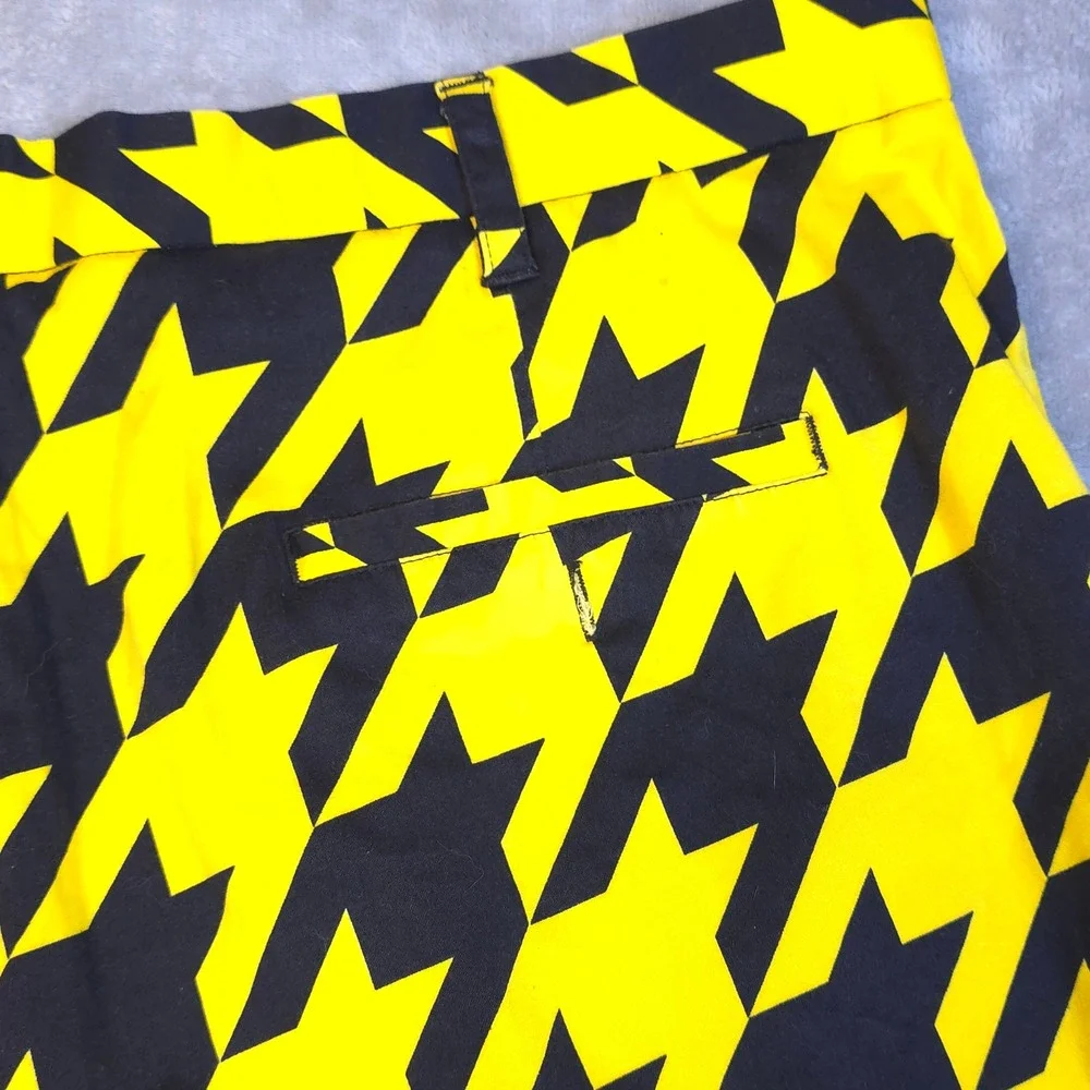 Loudmouth Golf Shorts Mens 42 Yellow Black Houndstooth Pattern Statement Preppy